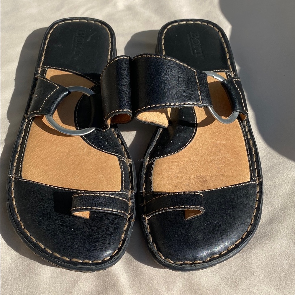 Born Black and Tan Leather Sandals with H-Cutout Design